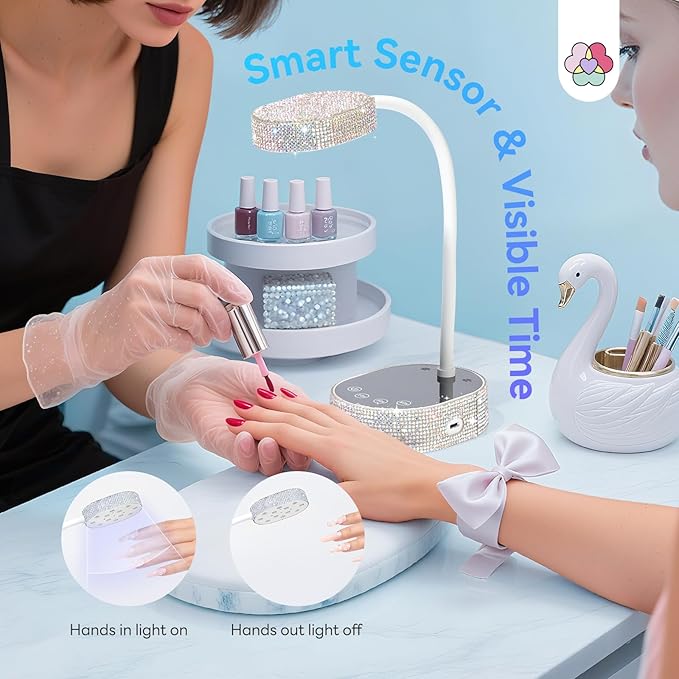 SAVILAND 36W UV Light for Gel Nails: Rhinestone 2025 5S 5X Faster Curing UV Nail Lamp for Gel Polish Diamond Motion Sensor 3 Timers Cordless 360° Flexible LED Flash Cure Lamp Salon DIY
