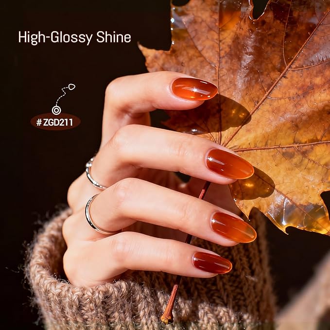 10ml Fall Jelly Nail Polish Set 6 Colors Gold Maple Leaf Pumpkin Yellow Burnt Orange Art Nail Polish Quick Dry for Women Girls Gift