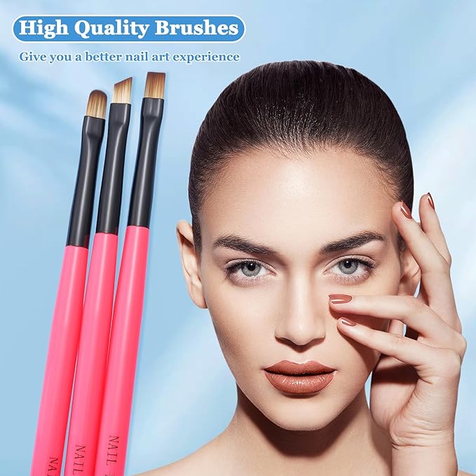 3PCS Nail Clean Up Brushes for OPI Nail Polish Remover, Brushes for Cleaning Polish Mistakes on the Cuticles, Acetone Resistant Nail Brushes for Nail Art and Designs（BB Pink ）