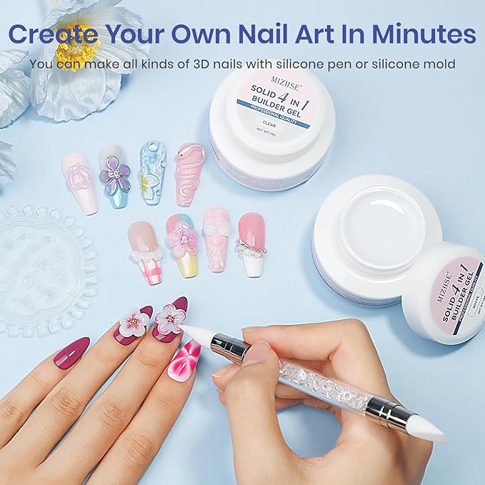 MIZHSE 2 Colors Solid Builder Gel for Nails: Non-sticky Hard 3D Sculpting Gel for Nail Art for Molding Soak Off U V LED Starter Kit DIY Home Salon
