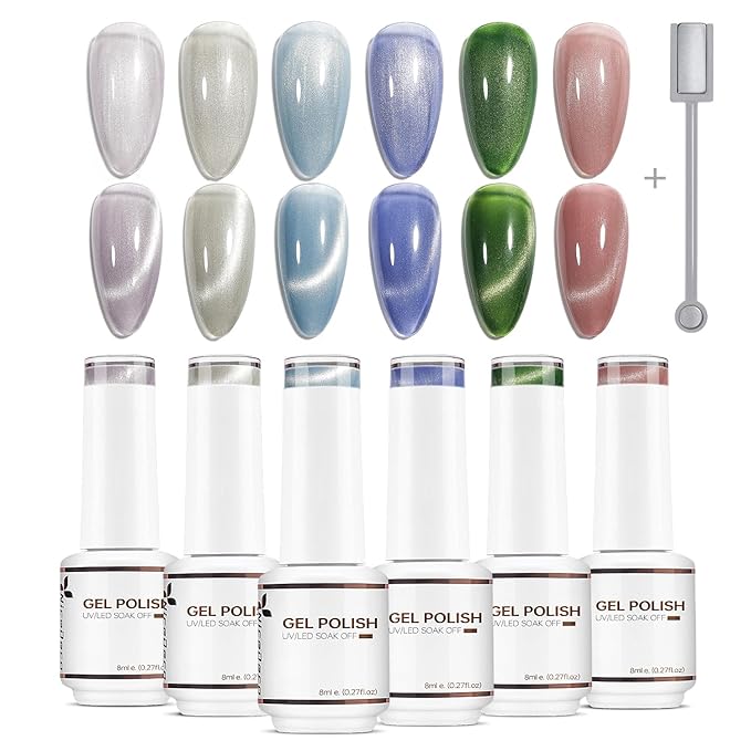 Nicedeco Hema Free Cruelty Free Vegan Cat Eye Gel Nail Polish 6 Colors Soak Off LED U V Gel for Nail Art Manicure Salon DIY