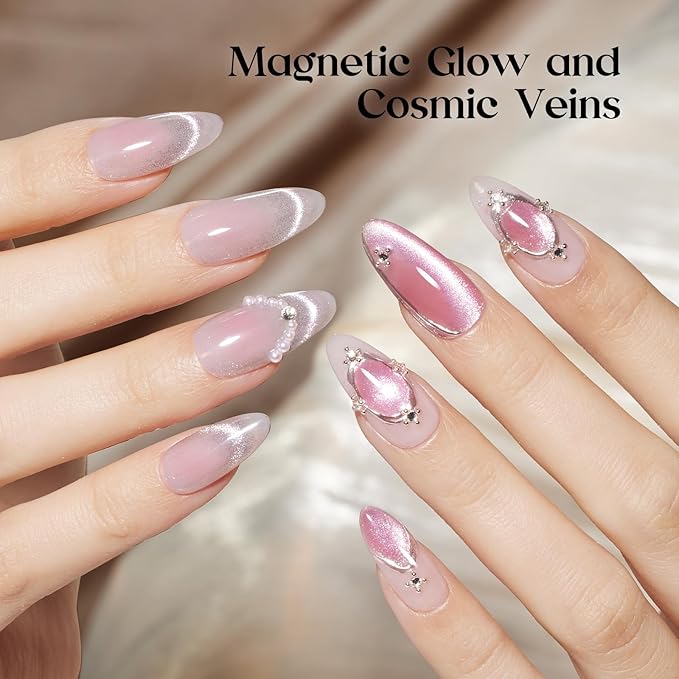 Beetles Cat Eye Gel Nail Polish Set - 10 Colors Glitter Cat Eye Glint Gel Polish Kit Silver Nude Pink Blue Brown Purple Magnetic Shine Soak Off UV French Nail Art Salon DIY Manicure Gift for Women