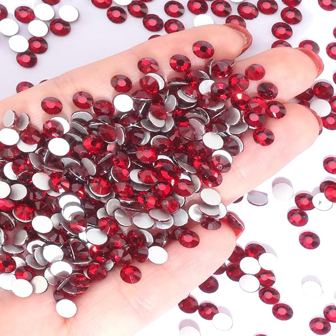 Dark Red Rhinestones for Crafts Flat Back Glass Nail Rhinestones Nail Gems Crystals for Makeup Bags Shoes Decoration DIY(SS6,1440pcs,Dark Siam)