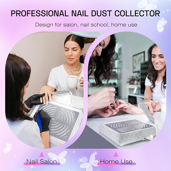 Nail Dust Collector Nail Tech with Lamp & 50PCS Disposal Filters, Powerful Rhinestone Nail Vacuum Vent Fan Dust Collector Extractor Cleaner Machine for Manicure Acrylic Gel Nails Polishing, Salon&Home