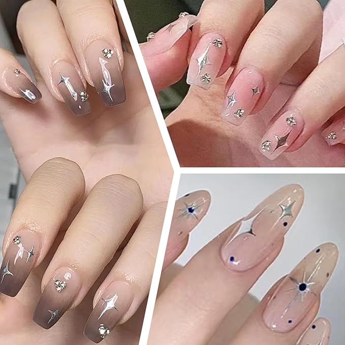 12 Sheets Aurora Nail Art Stickers Star Smiling Face Love Heart Nail Decals Self-Adhesive Pegatinas Uñas Glitter Holographic Nail Sticker for Women Girls Nail Art Design Decor Accessories 807-12