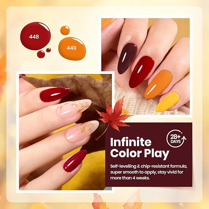 Beetles Gel Nail Polish Set 6 Colors Gel Polish Red Orange Brown Gold Glitter Kit DIY Home Nail Art Manicure Kits UV LED Needed Gifts for Women Golden Blessing
