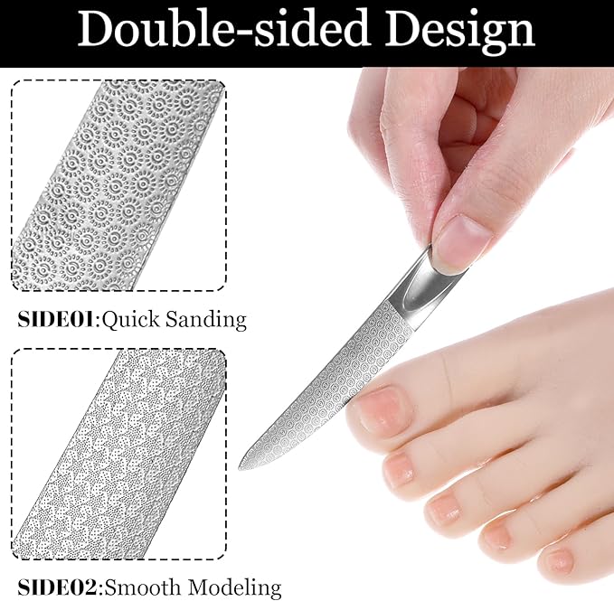 Curved Nail File 4.9 inch Stainless Steel Double-Sided Toenail File for Thick Toenails Metal Finger Nail Buffer for Smooth, Shiny, Salon-Worthy Nails for Women and Men