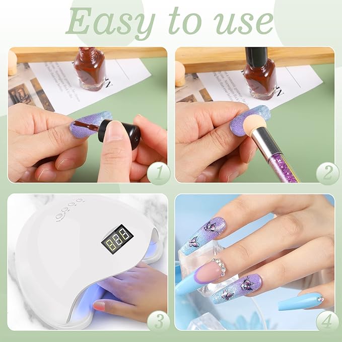 17 Pcs in 1 Set Nail Sponges for Ombre, Double-Head Ombre Brush for Gel Nails with 16 Pcs Replacement Head (Purple)