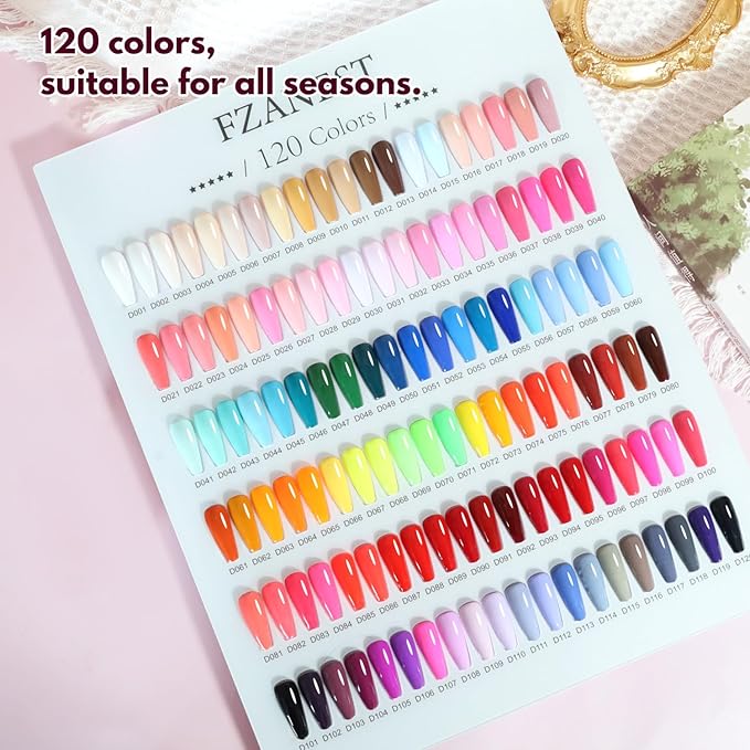 FZANEST 130Pcs 15ml Gel Nail Polish Set With Rubber Base Top Matte Coat 120 Colors Pink Nude Red White Black All Seasons Gel Polish Kit Nail Art Starter For Nail Salon Home Gifts for Women and Girls
