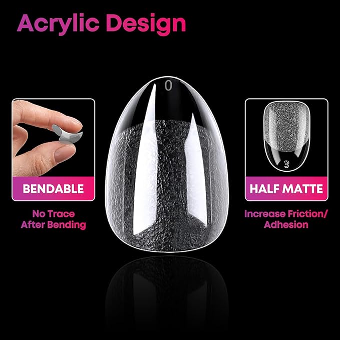 Short Oval Nail Tips 240PCS Soft Gel Pre-shaped Half Matte Clear Acrylic Nail Tips, Short Oval Round Full Cover Fake Press On Nails For Nail Extension Art DIY Salon 12 Sizes