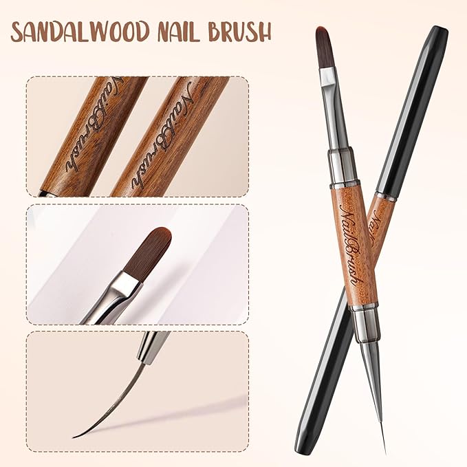 Acrylic Nail Brush,Double-ended Nail Brush French Tip Brush,Nail Art Painting Brush for Long Lines,Thin Details, Fine Drawing,Builder Gel,Polygel (Long-build brush+10mm Line brush)