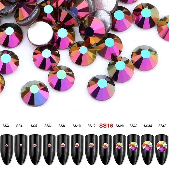 Dowarm 1440 Pieces SS16 Flatback Rhinestones, 4MM Flatback Crystal for Crafts, Nails, Dance Costumes - Non Hotfix (Metallic Rainbow AB)