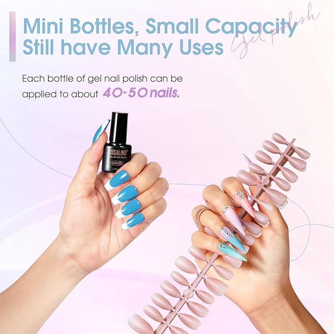 ROSALIND 30pcs Gel Nail Polish Set with Base Gel Top Coat (Glossy Matte and Glitter), 26 Neon Bright Colors Gel Polish Pastel Summer Nail Gel Polish Soak Off U V Manicure Rainbow for Women