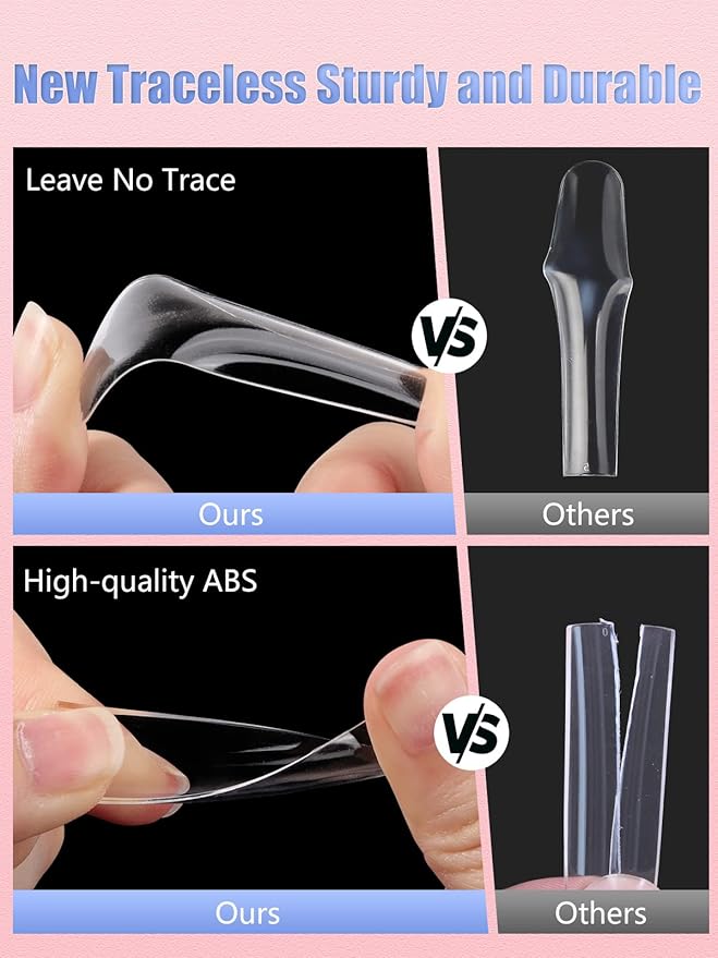 Quaferen 504Pcs Clear Square Nail Tips for Acrylic Nails Professional, XXXL Extra Long Tapered Square Straight Acrylic Nail Tips, Full Cover No Crease Nail Extension False Nails for DIY Nail Art