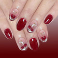 Almond Press on Nails Short Fake Nails Red Acrylic Nail Press ons SEENEEY Cat eyeCherry Stick on Nail for Women 24pcs