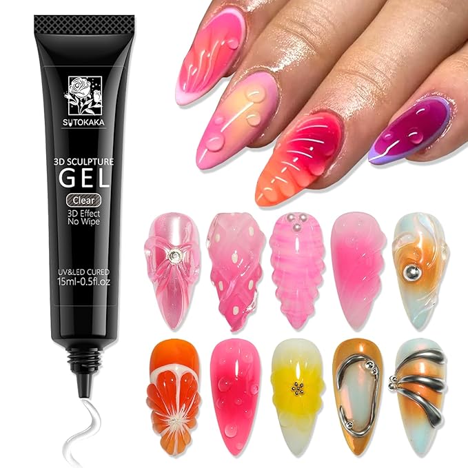 3D Gel Nail Art, 15g Clear Sculpting Gel Glue for Carving, Molding and Drawing Nails Art Designs, No Wipe Nail Polish Rhinestone Glue for Gems Decoration Manicure Salon Home DIY
