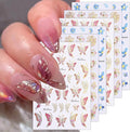 6 Sheets Spring Flower Nail Decals for Nail Art Gold Pink Butterfly Nail Stickers 3D Blue Flowers Nail Decals Self-Adhesive Summer Butterfly Nail Supplies for Women Girls DIY Nails Designs