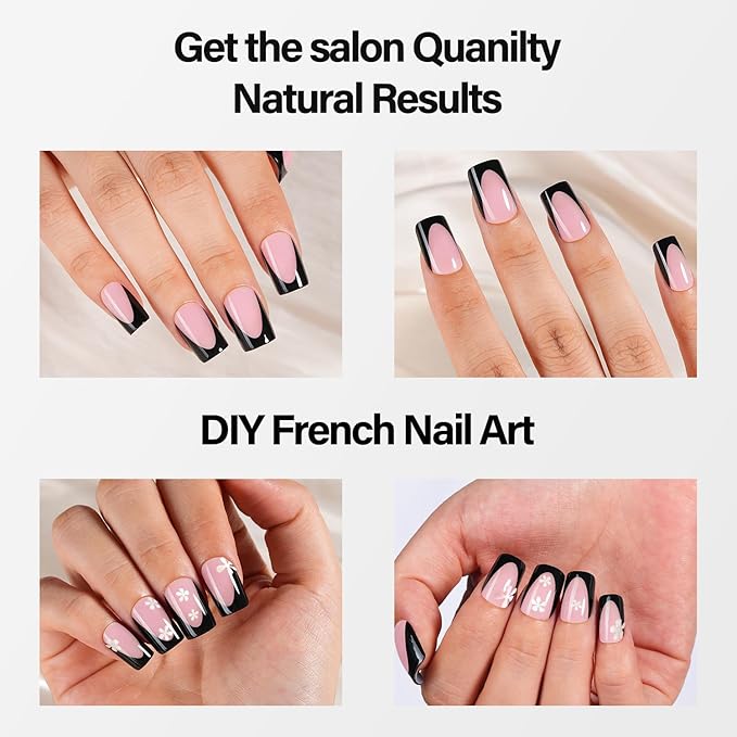 Vansiho Pink Black Deep French Gel Nail Tips, Short Square Soft Gel Nail Tips, French Tips Press on Nails, 150 Pcs Box of DIY False Nails, 15 Sizes