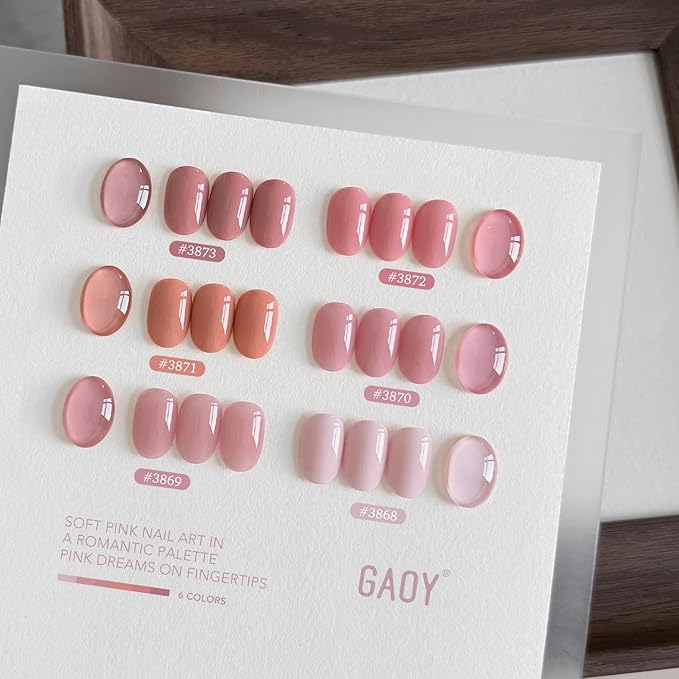 GAOY Pink Gel Nail Polish Set, 6 Colors Nude Jelly Pink, UV Light Cure Gel Polish for Nail Art DIY at Home