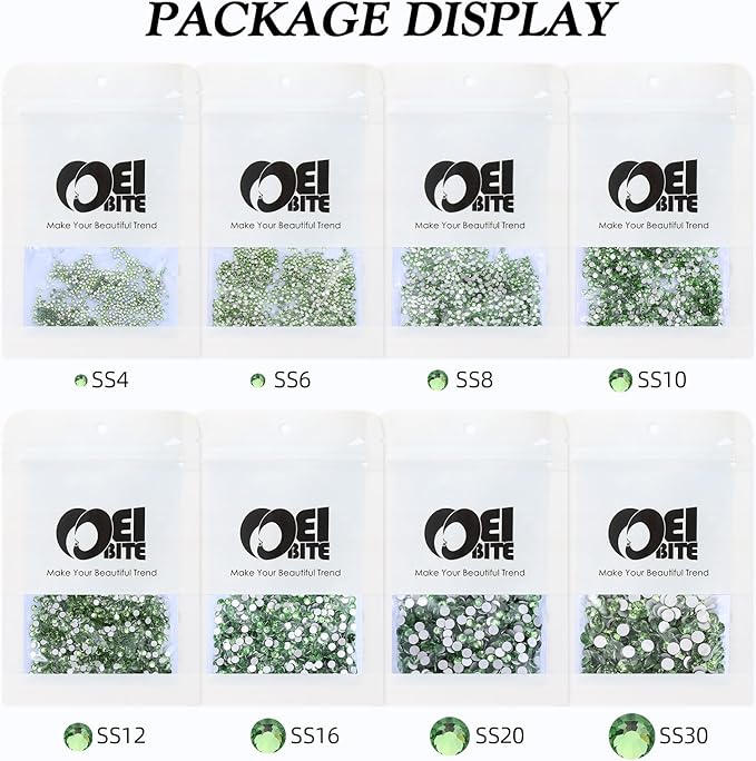 Light Green Flatback Rhinestones, Glass Rhinestones for Nail Art and Craft, Glue Fix, Loose Crystal Gemstones(Lt.Green, SS20, 1440pcs, 4.6-4.8mm)