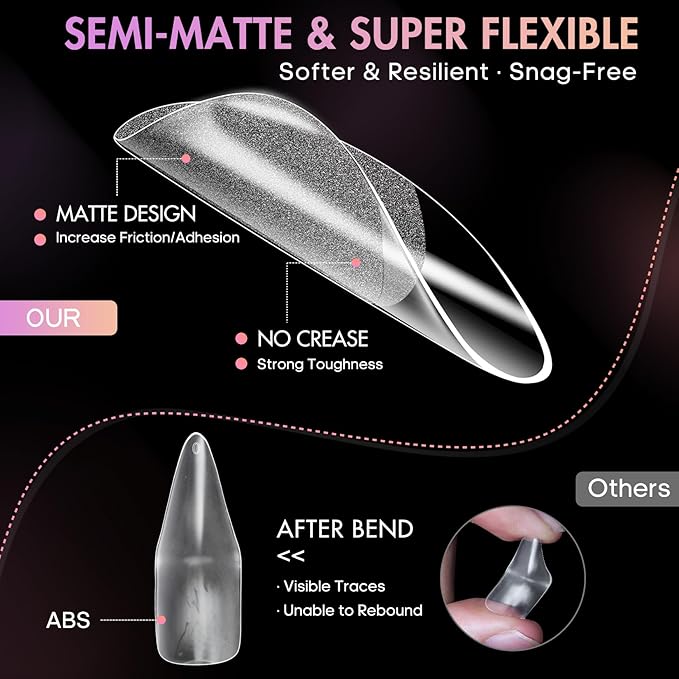 Ranrose Almond Nail Tips 240pcs Half Matte Full Cover False Nail Soft Gel Acrylic Nails Extension Tips 12 Sizes Press on Nails Home Salon DIY Gift for Women