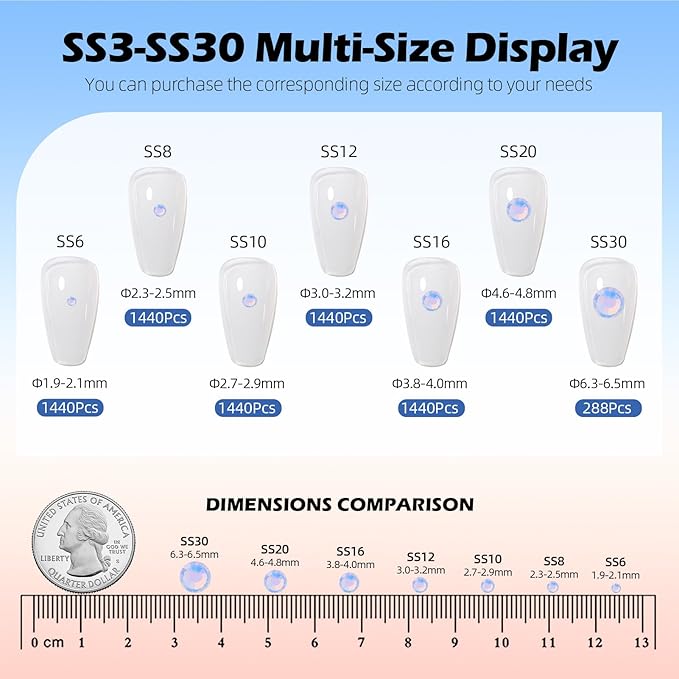 F Light Blue Flatback Rhinestones, Glass Rhinestones for Nail Art and Craft, Glue Fix, Loose Crystal Gemstones(F Light Blue, SS30, 288pcs, 6.4-6.6mm)