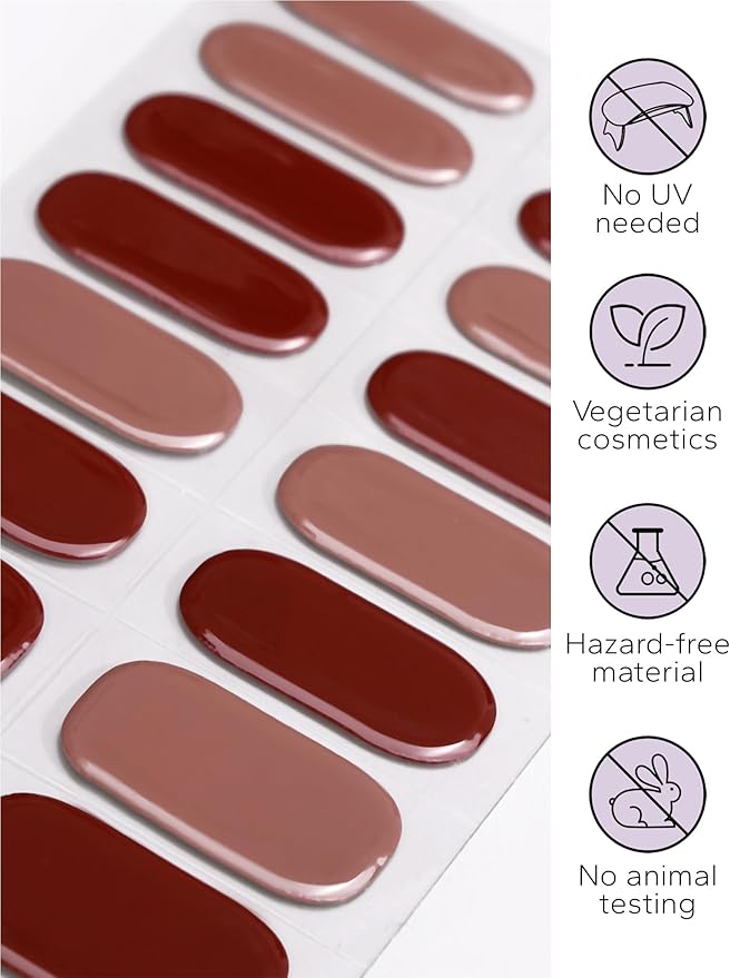Nail Polish Strips – 32PCS UV Free Salon Quality Wraps, Long Lasting Gel Nail Stickers for Women (Classic Chestnut)