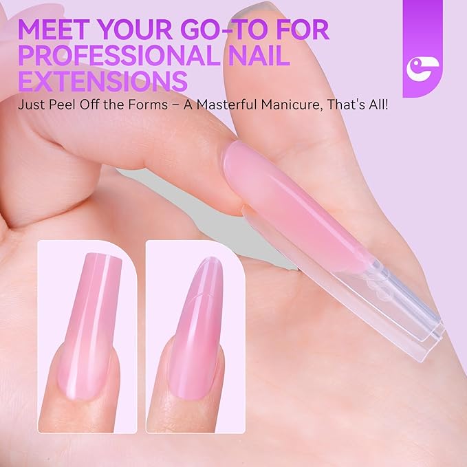 Gelike EC Sandwich Dual Nail Forms: Save 70% Times for Reusable Nail Extensions - Long Coffin Nails Mold for Building Gel/Polygel/Acrylic - 240Pcs 15 Sizes Trim To Fit Short/Medium/Long Styles