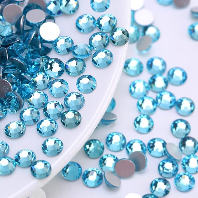 Novani Rhinestones 1440pcs SS10 Glass Rhinestones Crystal Flatback Gemstones for Crafts Nails Makeup Bags and Shoes Decoration（SS10, Aquamarine）