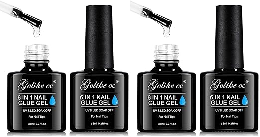gelike ec 6 in 1 Nail Glue Gel: 2 Pcs Gel Nail Polish for Press on Nails - Nail Glue Strong Easy and Long Last for False Acrylic Tip - Base Coat for Salon Home Polish (Pack of 2)