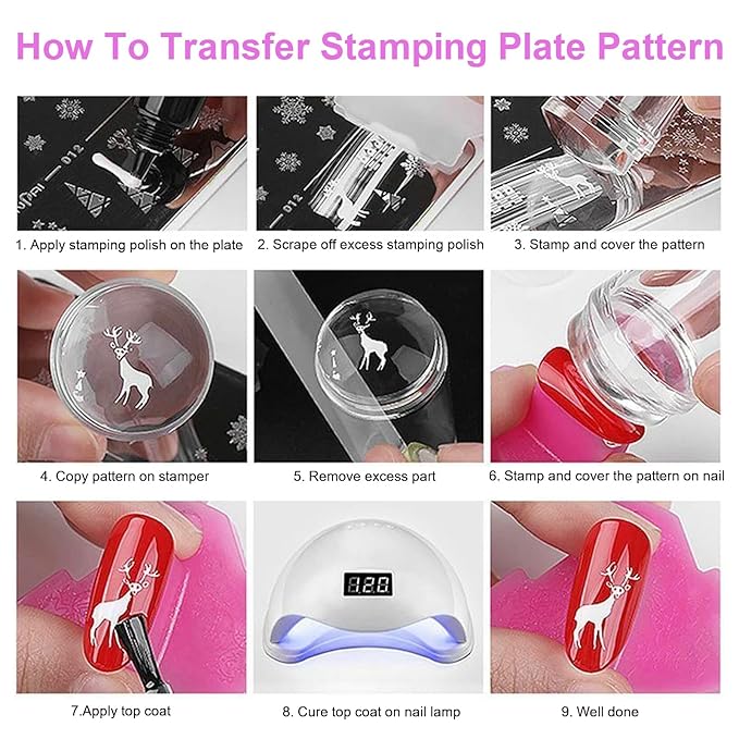BlueZOO French Tip Nail Stamp 6Pcs Nail Stamper Replaceable Silicone Jelly Heads Kit, French Manicure Nail Stamping Polish Transfer Templates Tool Home Salon Nail Art DIY Design, Easy to Use