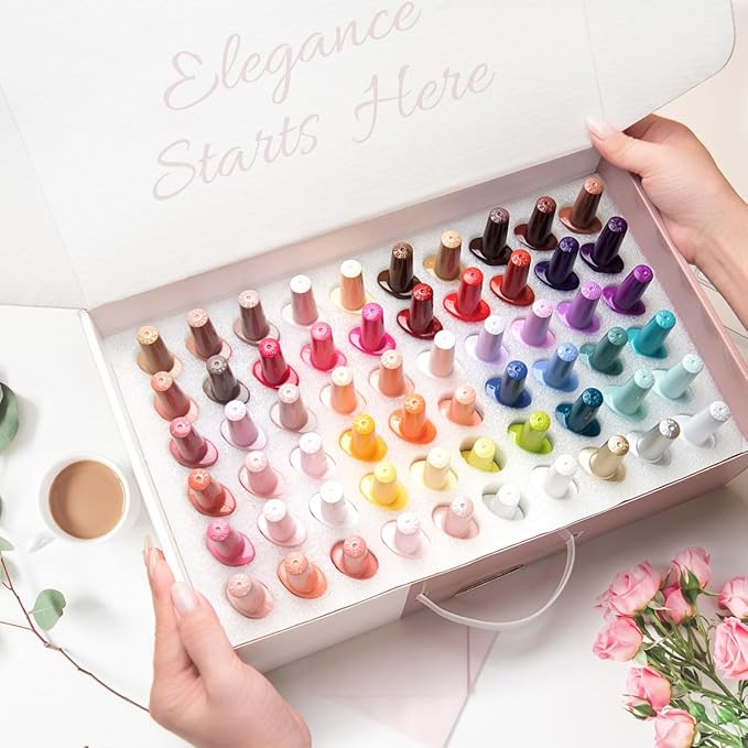VENALISA VIP5 65PCS Gel Nail Polish Set, 60 Colors Glitter Jelly White Nude Pink Red Green Brown Gel Polish Kit with Base Top Coat Nails Manicure Salon at Home