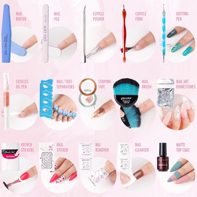 Gellen Gel Nail Polish Kit with U V LED Light 72W Nail Dryer, 12 Gel Nail Colors, No Wipe Top Base Coat, Nail Art Decorations, Manicure Tools, All-In-One Manicure Kit for Mother's Day Gift