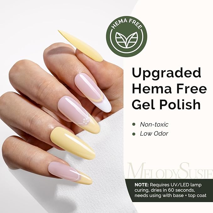 MelodySusie Hema Free Gel Nail Polish, 0.5 Fl Oz Thick Light Yellow Gel Polish, Non-Toxic, Long Lasting, Soak Off UV Nail Polish, Manicure Nail Design Salon DIY Nail Art at Home K0970