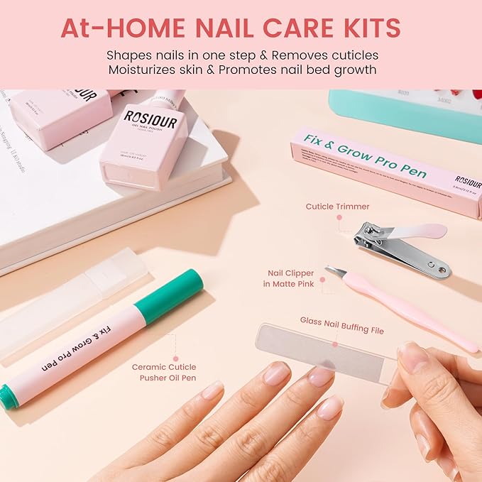 Ceramic Cuticle Oil Pusher Pen - Cuticle Remover Kit for Nails, Nail Care Tool with Nail Clipper Nail Buffer for Hangnails, Dry & Damaged Nails, Moisturize Strengthen Brighten