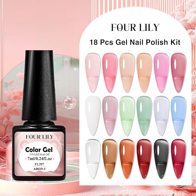 Jelly Gel Nail Polish Set, 18 Colors Translucent Nude Pink Milky White Red Gel Polish Sheer Crystal Ice Nail Polish Set for Nail Salon DIY Home Holiday Gifts for Her