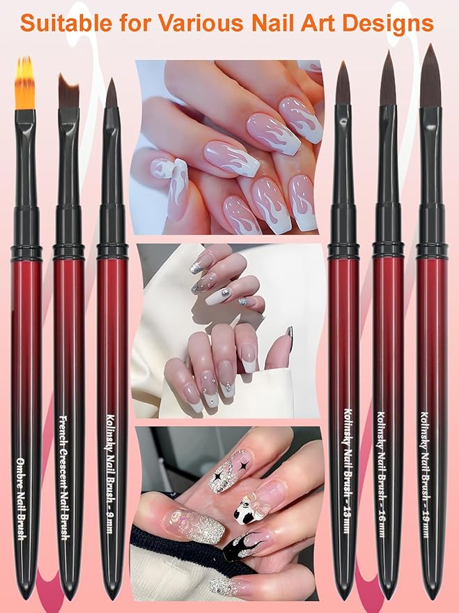 MYR 6Pcs Metal Nail Art Brushes and 2Pcs Nano Nail Files, suitable for Drawing Fine Patterns, Complex 3D Shapes, Adhesive Shaping, Gradient Nail Art and other Personalized Nail Pattern Designs