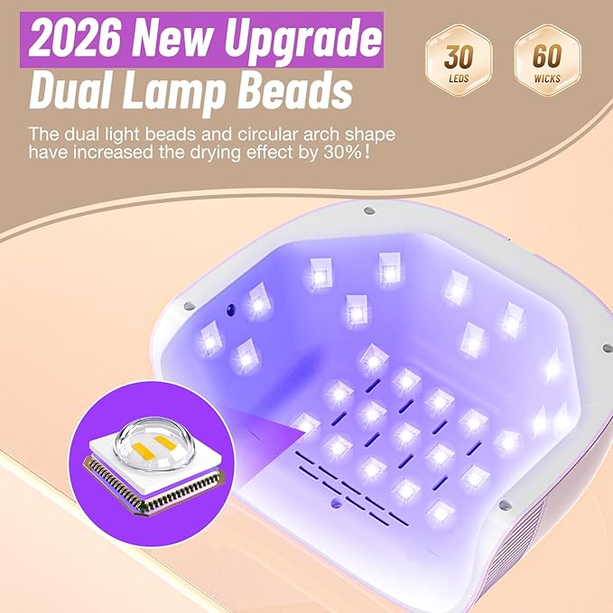 UV Nail Lamp - Fast Drying, UV Light for Gel Nails with 30 Dual Lamp Beads, 4 Timer, LCD Display, Energy Efficient LED Nail Light for Home & Salon Purple