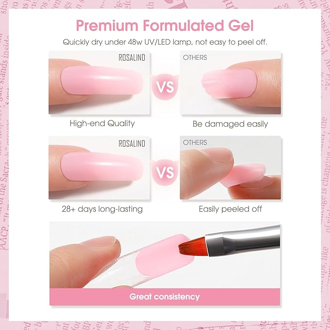 ROSALIND Pearl Pink Poly Extension Gel, 2.7 oz Pink Poly Nail Gel for Nail Art Decoration, builder Pinks Gel Nail Thickening Extension Easy to DIY Use at Home Need UV Lamp