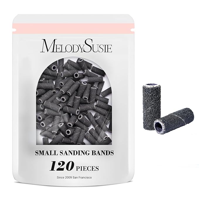 MelodySusie 120 Pcs Nail Drill Bits Small Sanding Bands for 3.1mm Mandrel Bit, 240 Extreme Fine Grit Nail File for Acrylic Nails Gel Manicures and Pedicure, Black (Only Sanding Bands)