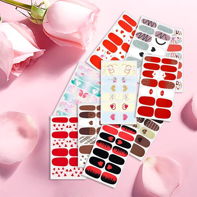 SILPECWEE 20 Sheets Red Solid Color Nail Polish Stickers Decals Valentine's Day Nail Wraps for Women Gel Nail Strips Self Adhesive Nail Polish Strips Holiday Design Nail Art with 1pc Nail File