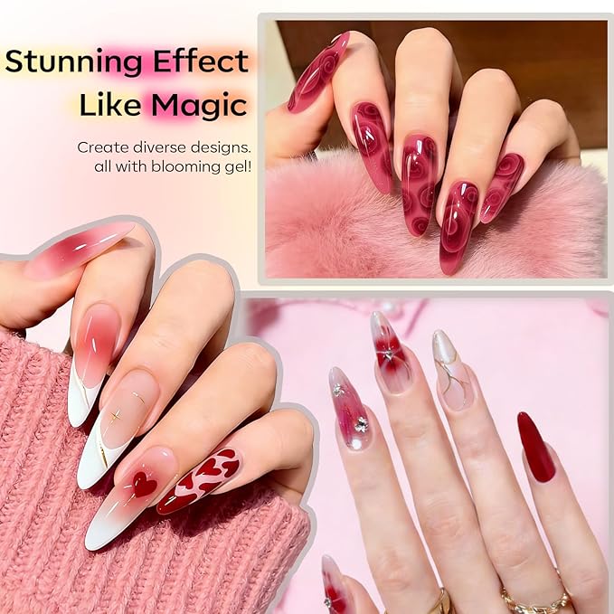 modelones Blooming Gel Nail Polish 15ML with Nail Art Palette, Clear Blooming Gel for Spreading Effects Floral Print Marble Watercolor Design Mix Color Glitter Power Nail Art DIY