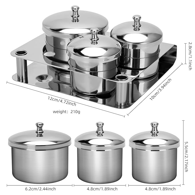 Acrylic Liquid Container 3 PCS Stainless Steel Acrylic Liquid Powder Cup with Lids Dappen Dish Liquid Powder Holder Container Nail Art Equipment Tools for Nail Design Tools (Silver)