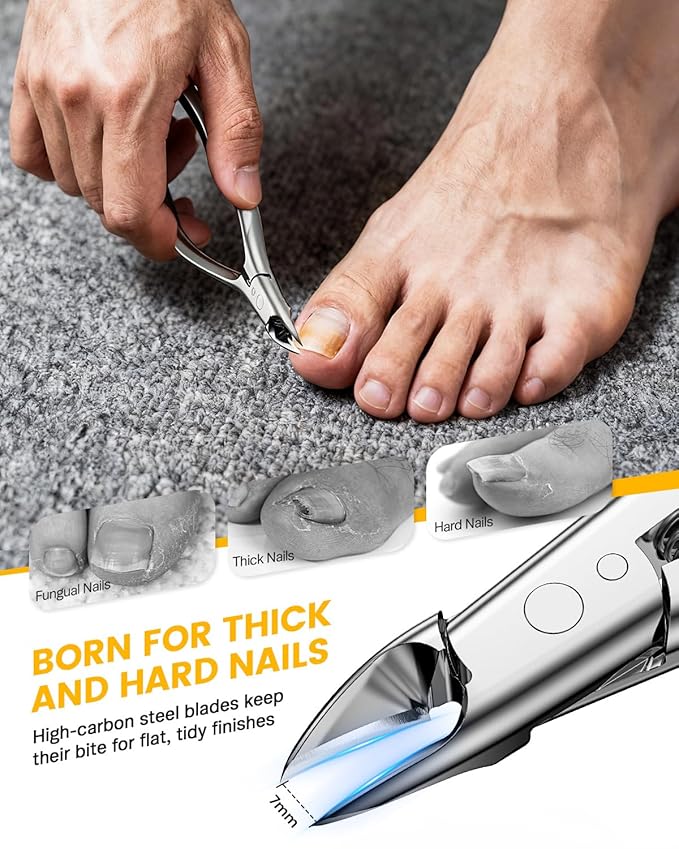 BEZOX Ingrown Toe Nail Clippers for Thick Toenails for Seniors, Wide Opening Jaws Toenail Clipper for Thick Nails, Deep-Reach Curved Blade Toenail Scissors - Silver