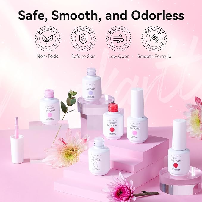 Makartt Gel Nail Polish Set - 6 Colors Pink Gel Polish Kit, White, Light Pink, Red, Purple, 8ML Soak Off UV Nail Starter Kit for DIY Manicure & Salon Nail Art Designs