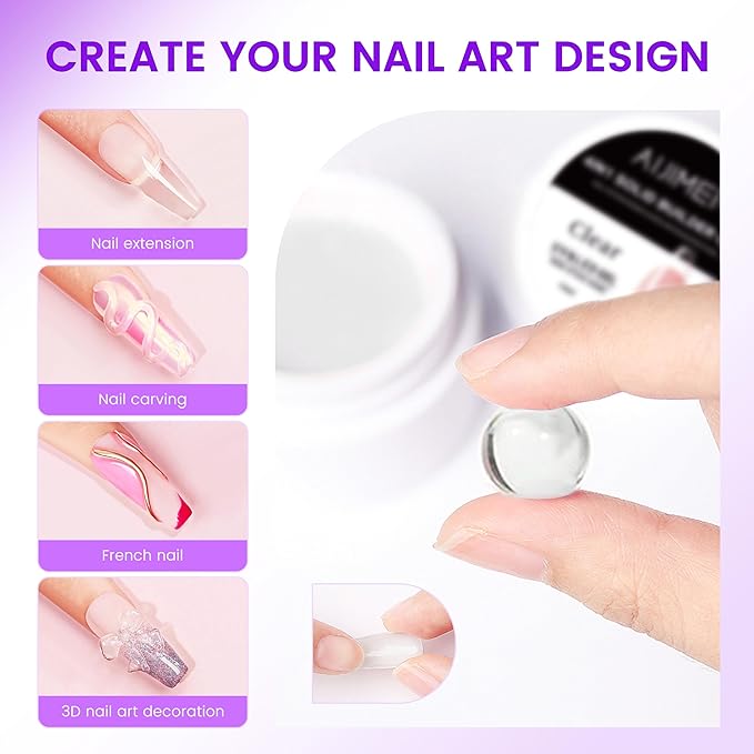 AIJIMEI Solid Builder Gel for Nails 2OZ 60ml Clear Hard Gel, Non-Sticky, 3D Sculpting, Nail Extension Flase Nail Thickening Solution (Clear)