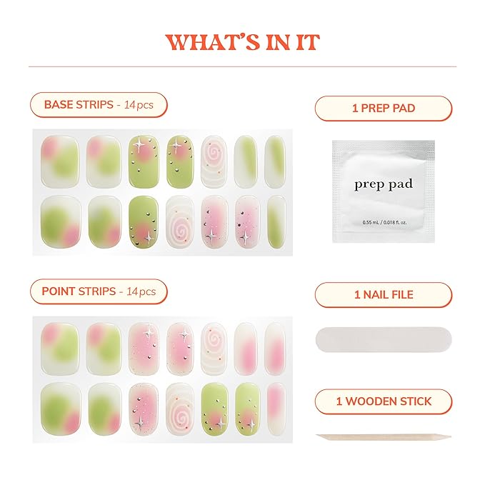 Heyhae Semi Cured Gel Nail Strips Assorted Bundle (4 Pack) | No LED Lamp Needed | Easy Apply & Remove, Salon Quality | Includes Strips, Prep Pads, Nail Files & Wooden Sticks - Coffee & Tea
