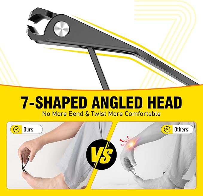 Toenail Clippers for Seniors, Angled Head Toe Nail Clippers for Thick Toenails, Wide Jaw Clippers, Ergonomic Anti-Splash Cutter, Upgraded Long Handled Toenail Clippers