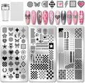 PH PandaHall 3pcs Plaid Nail Stamping Plates Checkerboard Nails Art Stencils Tartan Nail Art Templates Hart Star Image Plates for Women Manicures Salon Design
