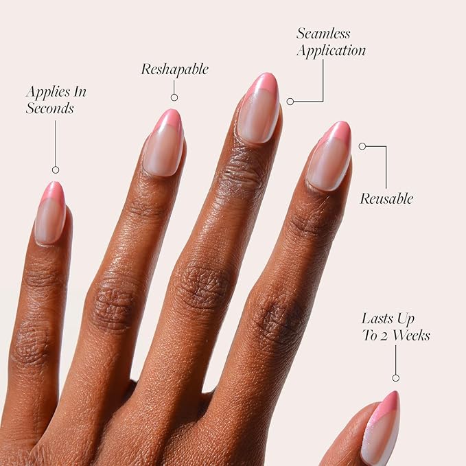 Glamnetic Press On Nails - Bubble Gum Glaze Fake Nails | Short Almond Pink French Tip Nails with a Glaze Finish | 15 Sizes - 30 Nail Kit with Glue